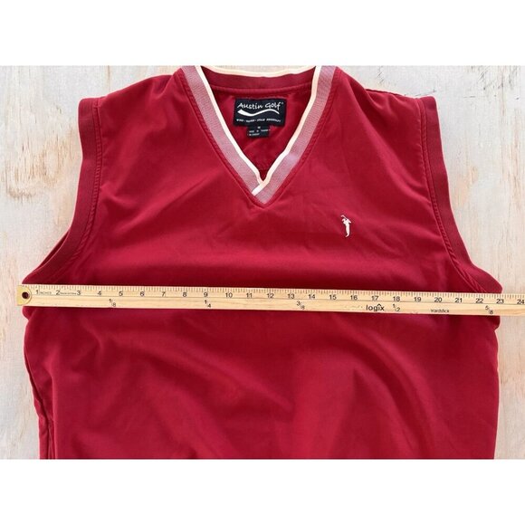 Austin Golf Vest Men Medium Red Pockets V Neck Stain Resistant Activewear Preppy - Picture 6 of 13